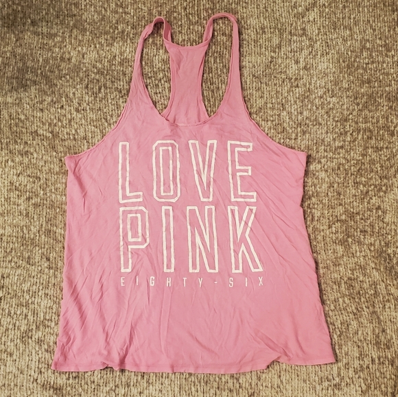 PINK Victoria's Secret Love Pink Racerback Tank Top - Picture 1 of 5